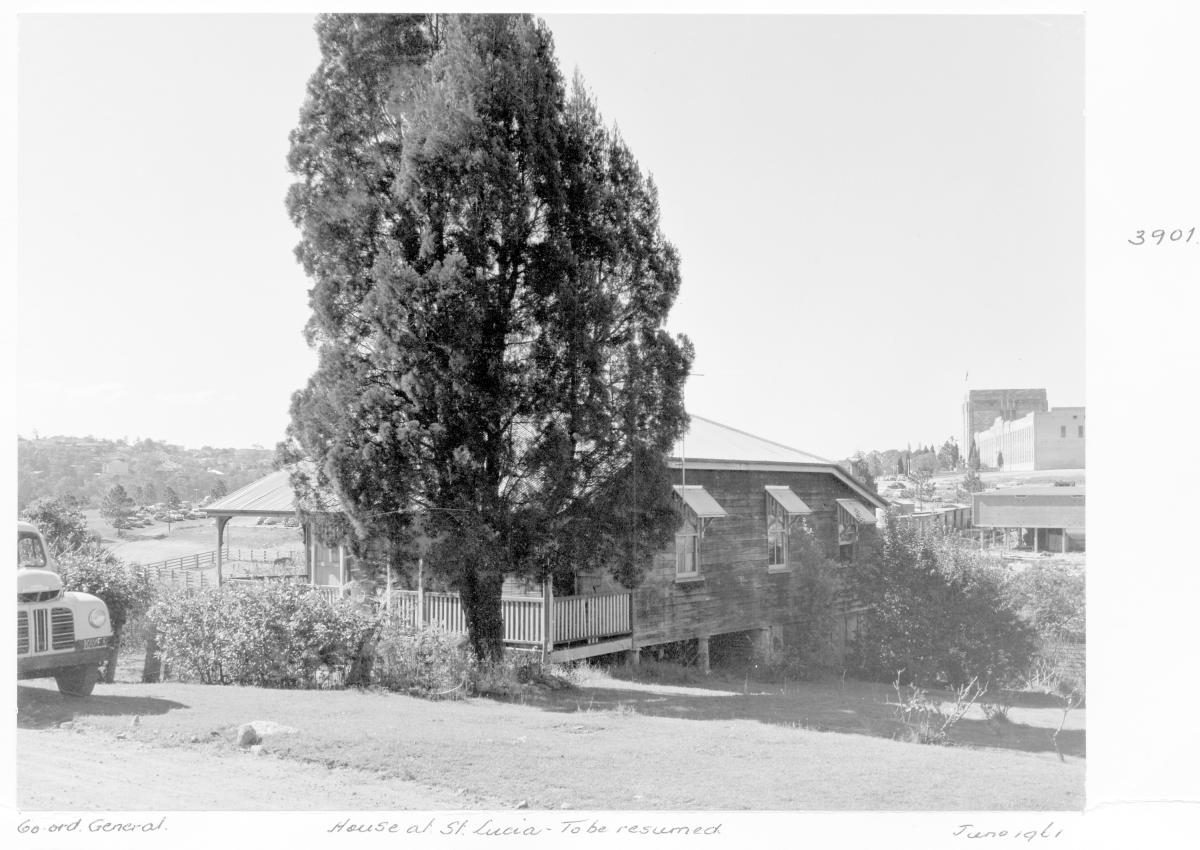 Front view of a house at St Lucia, to be resumed for the construction of the University of Queensland - Brisbane, June 1961