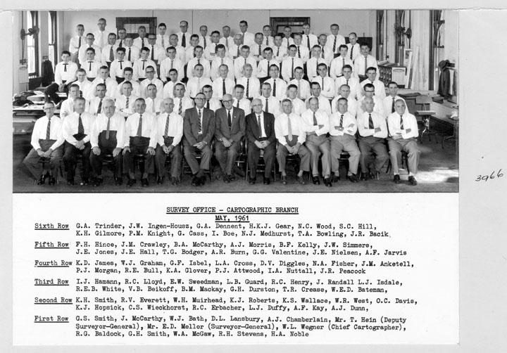 Group photograph of the staff at the Survey Office's Cartographic Branch - Brisbane, May 1961