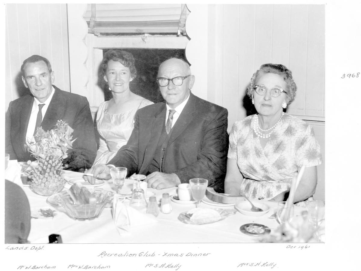 Lands Department Recreation Club Christmas Dinner, Mr and Mrs W Barcham, Mr and Mrs N Kelly - Brisbane, December 1961