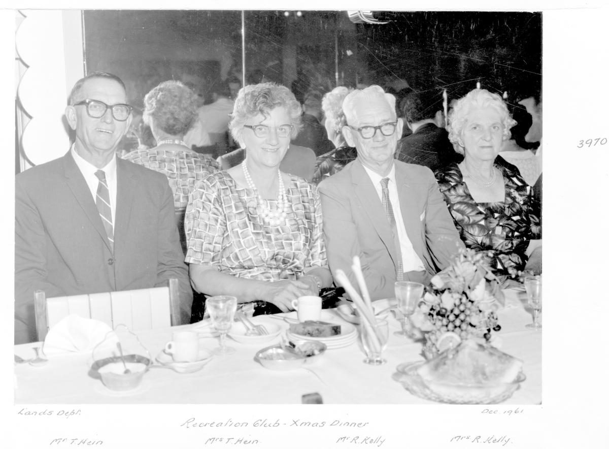 Lands Department Recreation Club Christmas Dinner, Mr and Mrs T Hein, Mr and Mrs R Kelly - Brisbane, December 1961