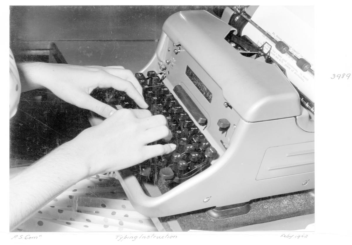 Office typing instruction, correct hands position - Brisbane, February 1962