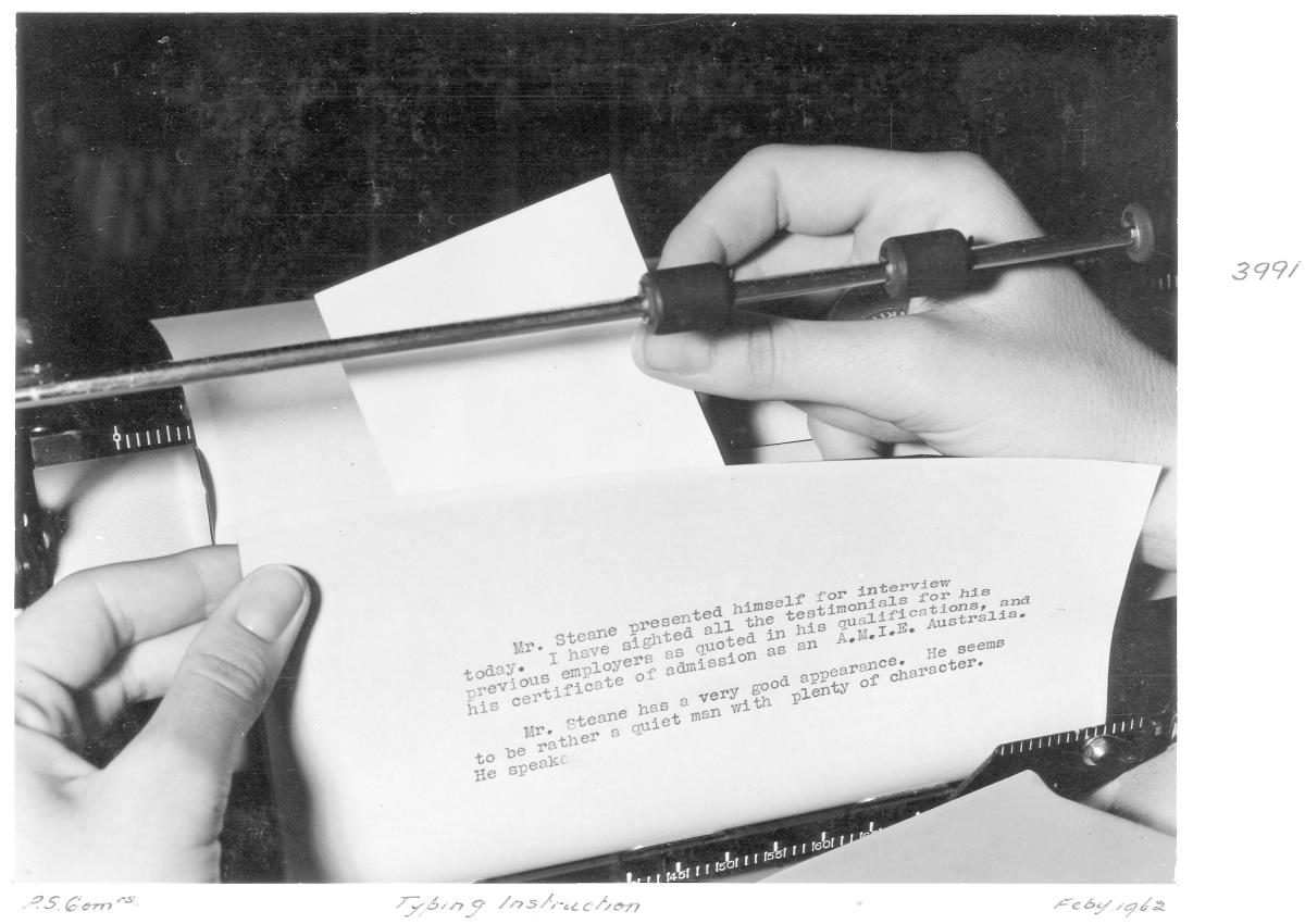 Office typing instruction, erasing errors procedure - Brisbane, February 1962