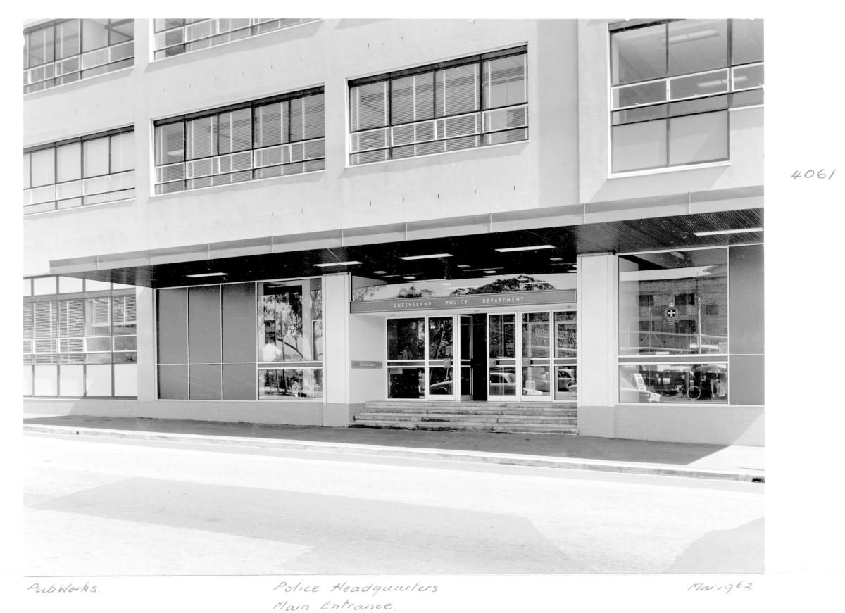 Police Headquarters building main entrance - Brisbane, March 1961