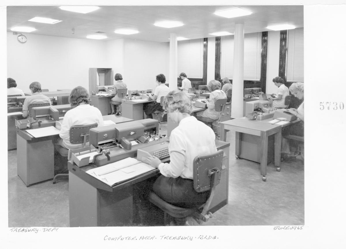 Computer area - Treasury Building, Brisbane, June 1965, Brisbane City