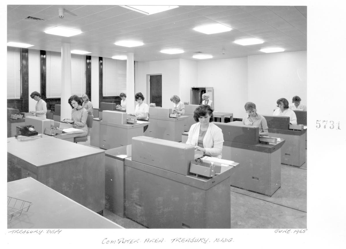 Computer area - Treasury Building, Brisbane, June 1965, Brisbane City