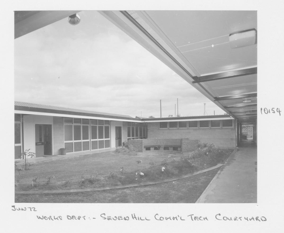 Seven Hills Commercial Technical College courtyard - Brisbane, June 1972