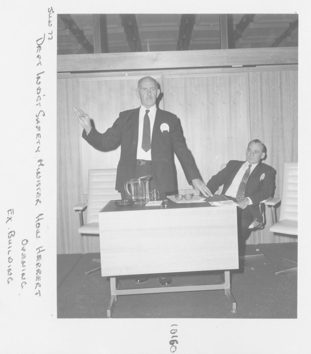 Industrial Safety Conference 1972 Opening, Executive Building - Minister for Labour and Tourism, the Hon John Desmond Herbert - Brisbane, June 1972, Brisbane City