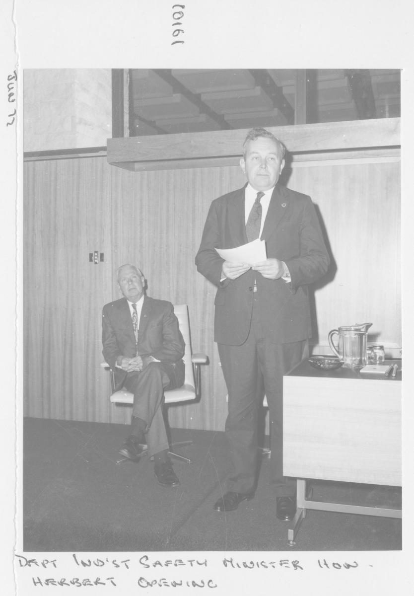 Industrial Safety Conference 1972 Opening, Executive Building - Minister for Labour and Tourism, the Hon John Desmond Herbert - Brisbane, June 1972, Brisbane City