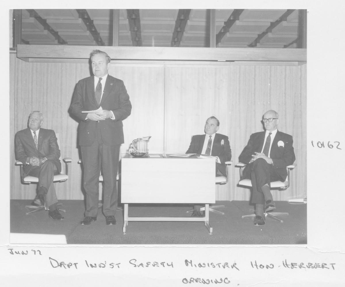Industrial Safety Conference 1972 Opening, Executive Building - Minister for Labour and Tourism, the Hon John Desmond Herbert - Brisbane, June 1972, Brisbane City