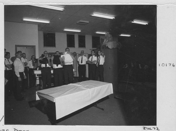 Queensland Ambulance Transport Service (QATB) Field Officers carrying out manual handling training - Brisbane, July 1972