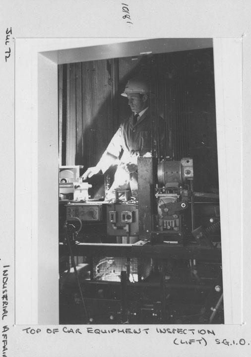 State General Insurance Office (SGIO) building - Top of lift car equipment inspection - Brisbane, July 1972