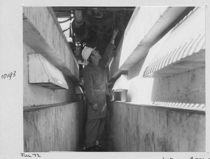 Under chassis inspection of vehicles at Inspection Centre in Dutton Park - Brisbane, July 1972