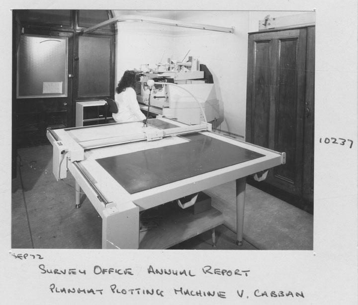 Survey Office (Annual Report) planmat plotting machine, operated by V Cabban - Brisbane, September 1972