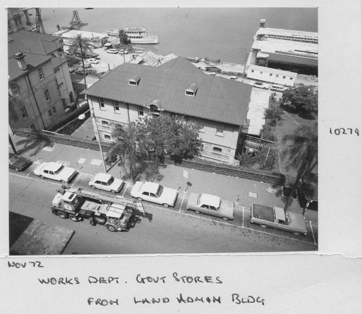 Old Government Stores building , viewed from the Land Administration building - Brisbane, November 1972, Brisbane City