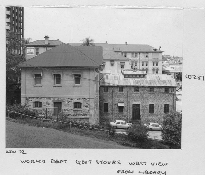 Old Government Stores building West view, from the State Library - Brisbane, November 1972, Brisbane City