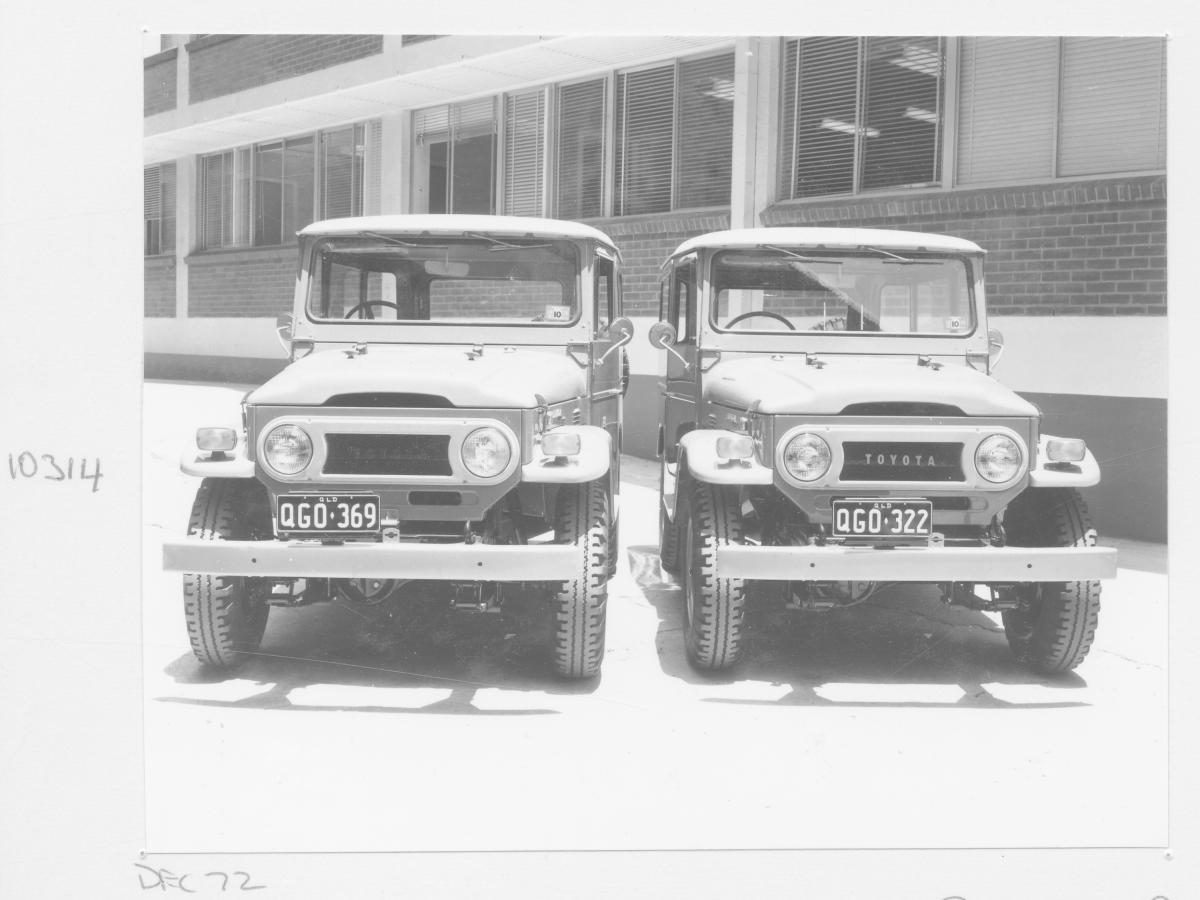 Survey Office Toyota vehicles for field work - Brisbane, December 1972