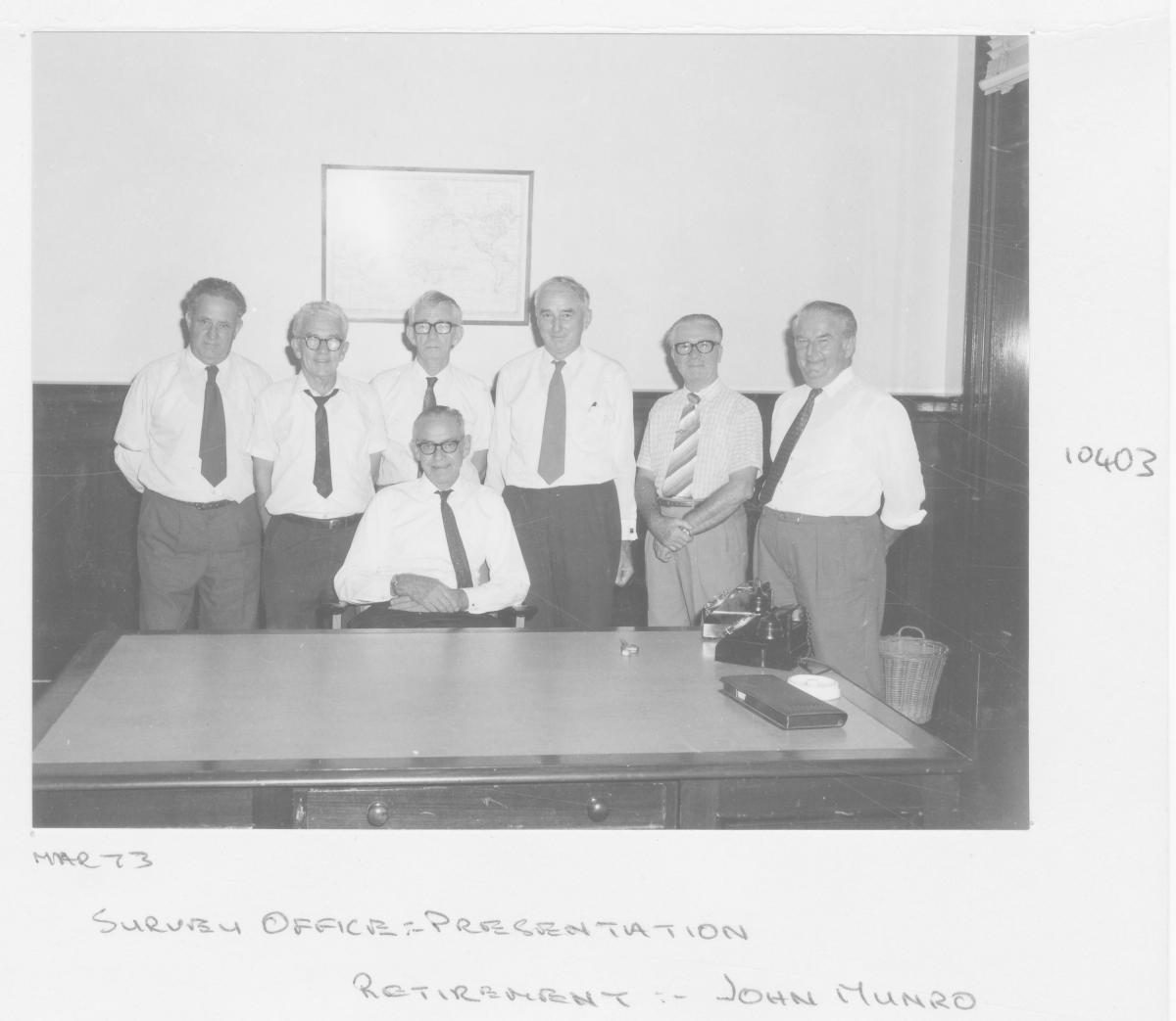 Survey Office presentation for the retirement of Mr John Munro - Brisbane, March 1973
