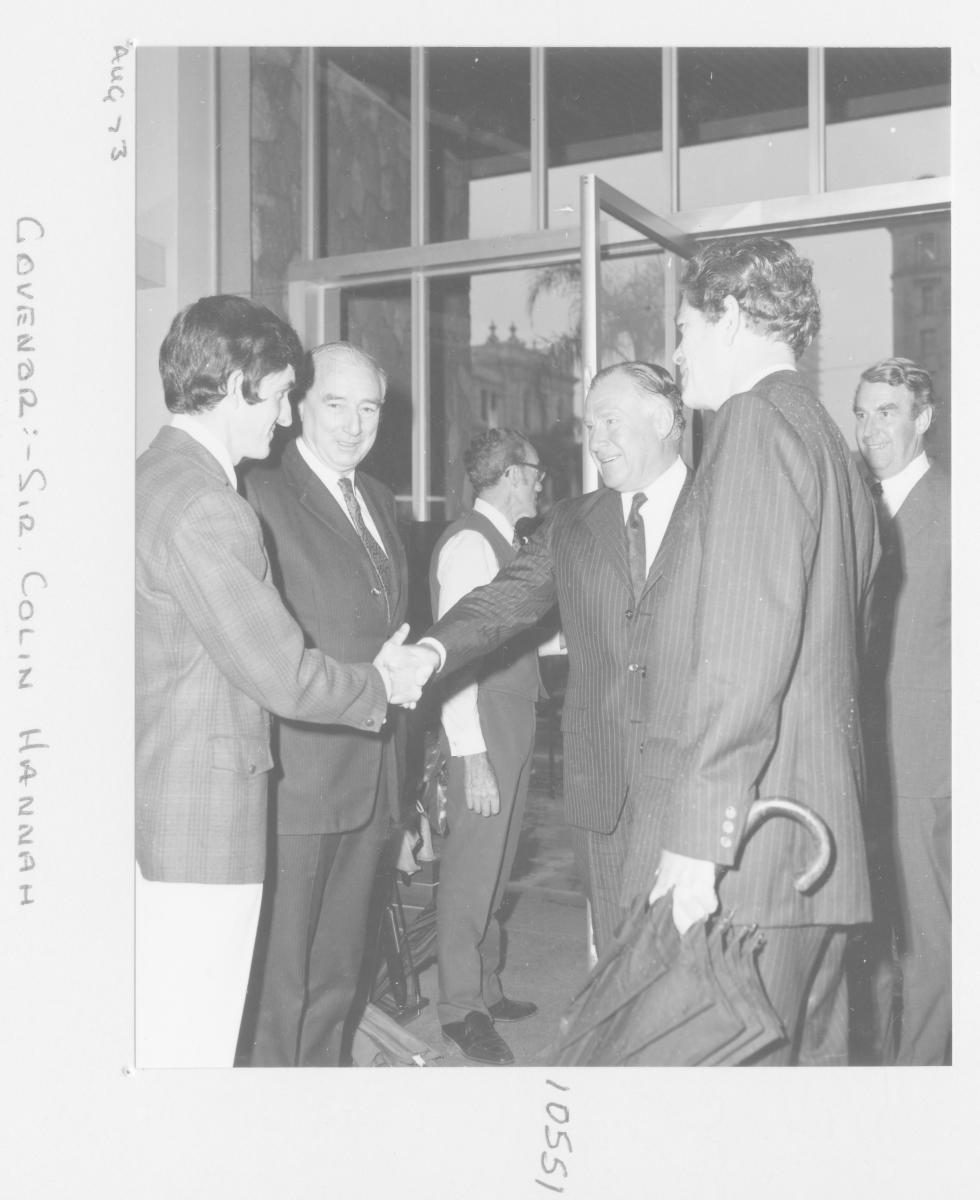 The Governor of Queensland, Sir Colin Hannah, at a Survey Office display - Brisbane, August 1973