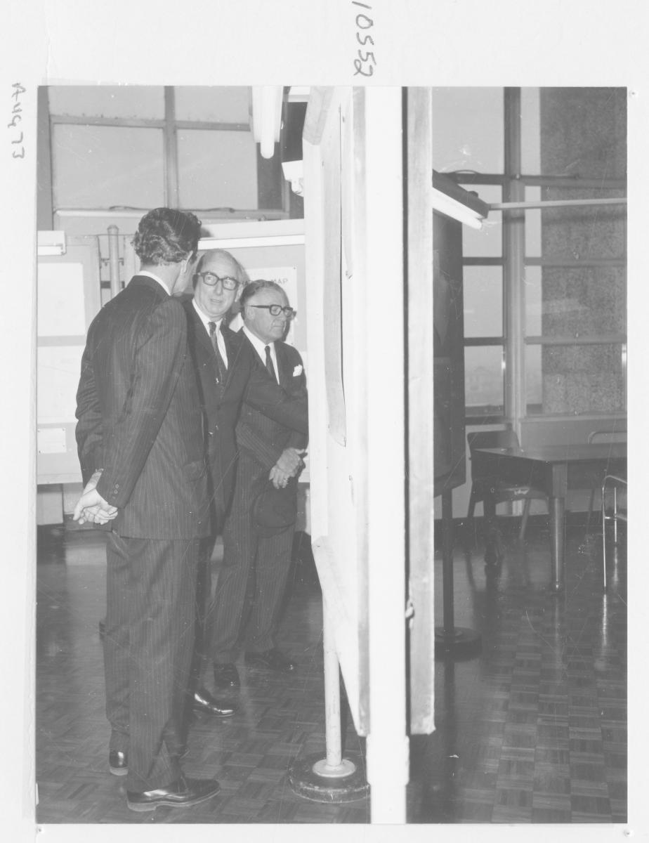 The Governor of Queensland, Sir Colin Hannah, at a Survey Office display - Brisbane, August 1973