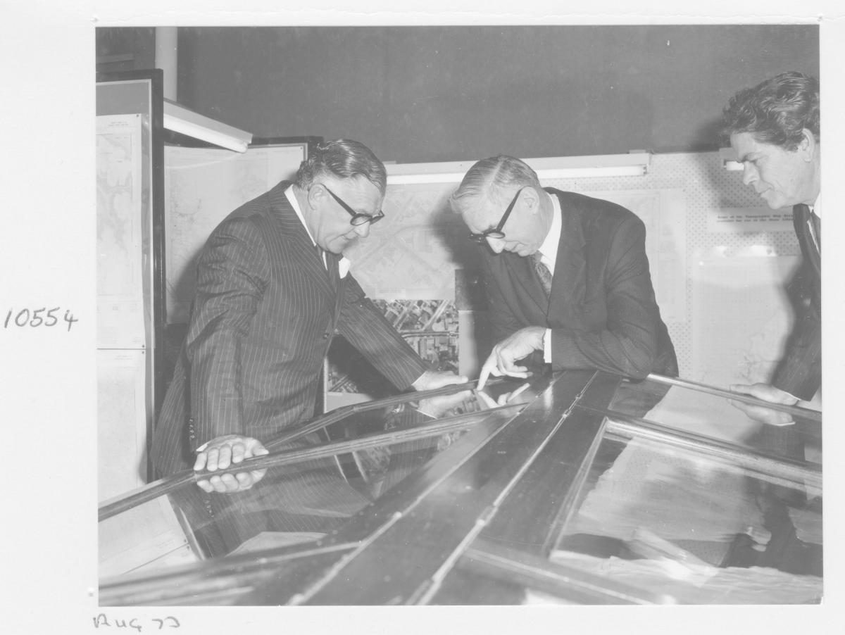 The Governor of Queensland, Sir Colin Hannah, at a Survey Office display - Brisbane, August 1973