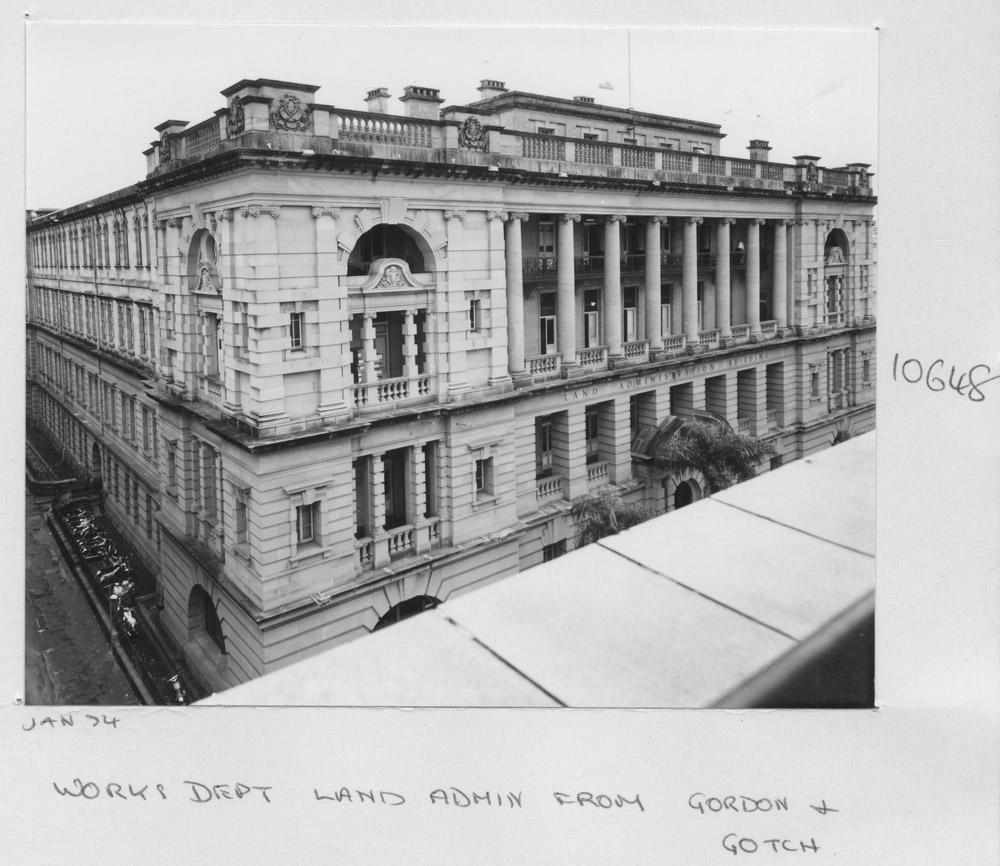 View of the Works Department Lands Administration building, from the Gordon & Gotch building roof - Brisbane, January 1974