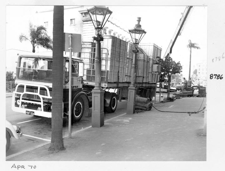 Camera components being unloaded at William Street entrance, Brisbane, April 1970, Brisbane City
