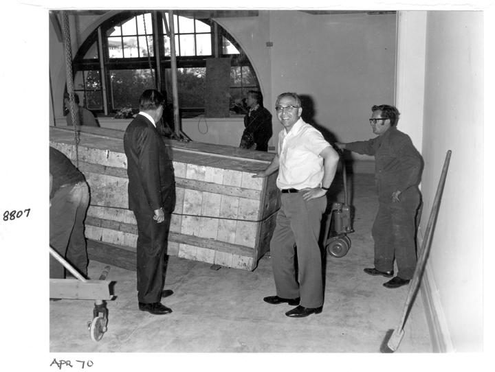 Crates inside the Camera Room, Executive Building, Brisbane, April 1970, Brisbane City