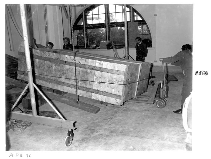 Crates inside the Camera Room, Executive Building, Brisbane, April 1970, Brisbane City