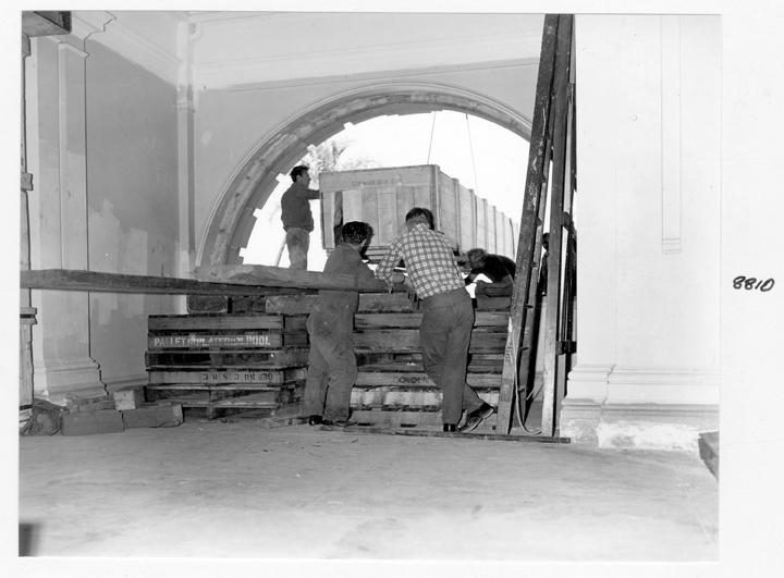 Crates inside the Camera Room, Executive Building, Brisbane, April 1970, Brisbane City