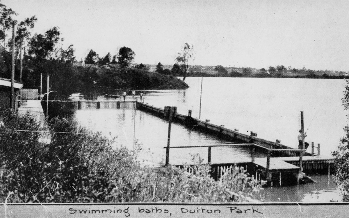 Swimming enclosure on the river at Dutton Park, 1921
