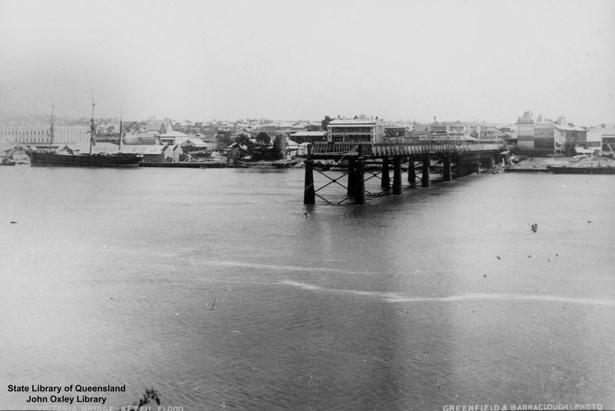Victoria Bridge, South Brisbane, Queensland after a flood, 1893