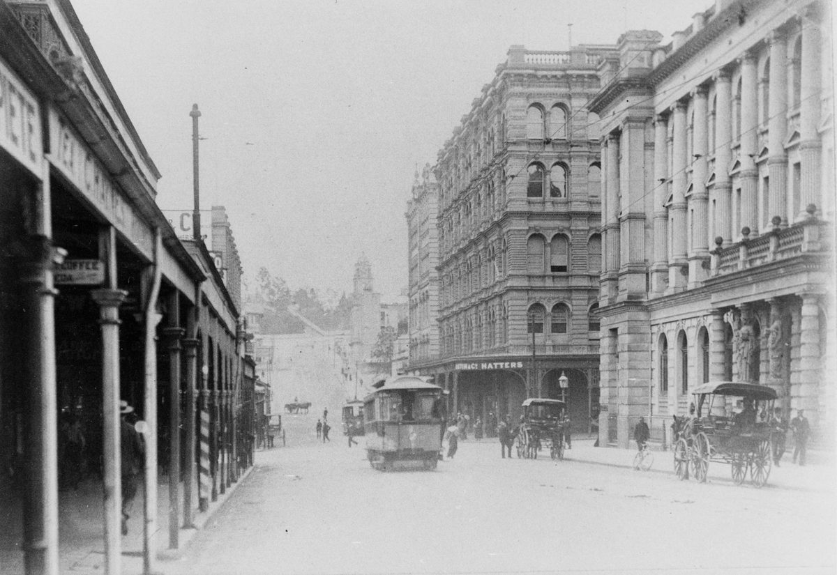 Tram on Edward Street at the intersection of Queen Street, Brisbane, 1906, Brisbane City