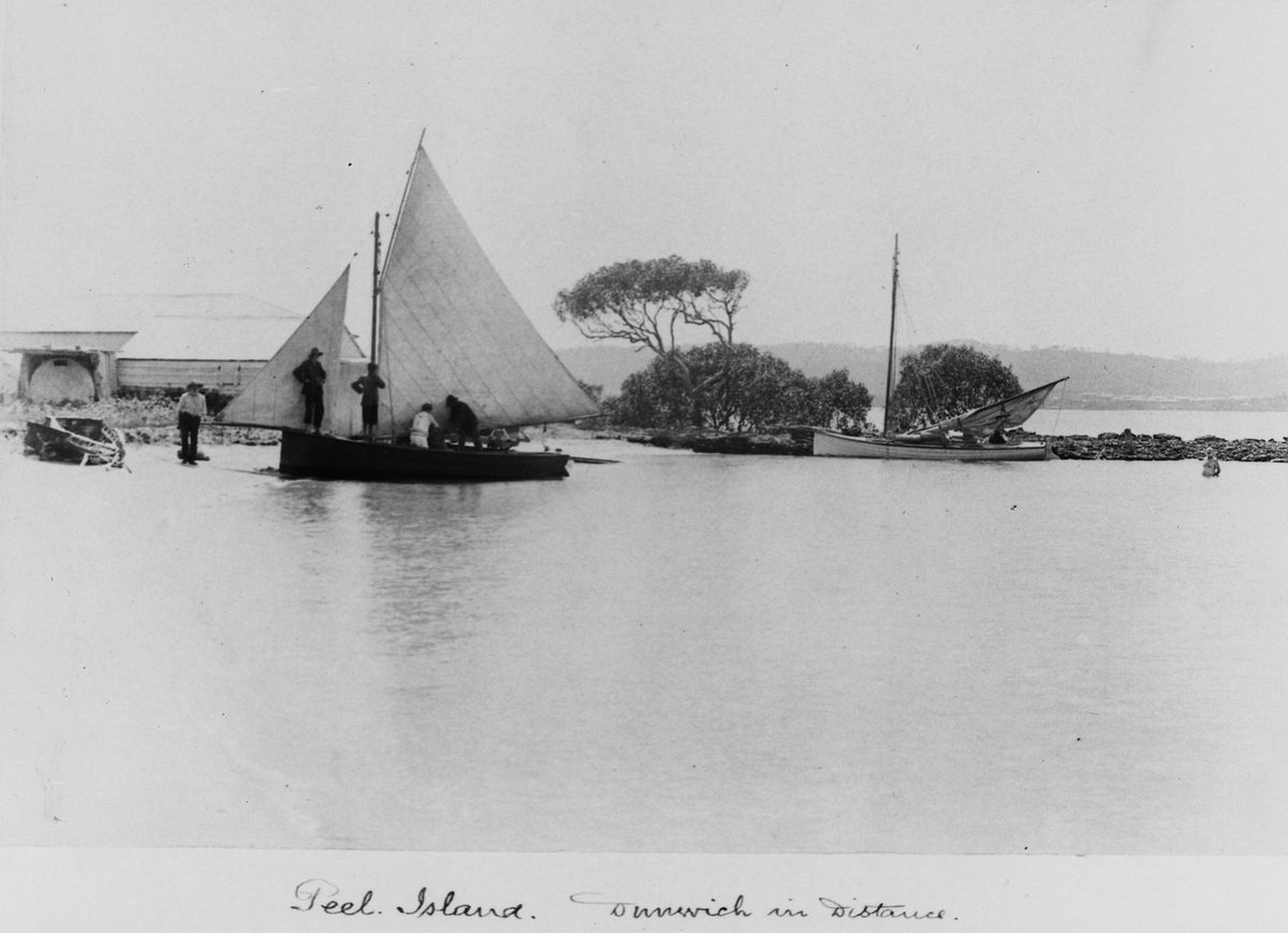 Two fishing boats at the eastern end of Horseshoe Bay, Peel Island, 1906