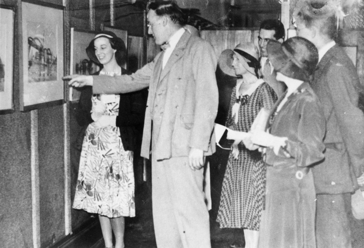William Bustard at his first solo exhibition in Brisbane, October 1931
