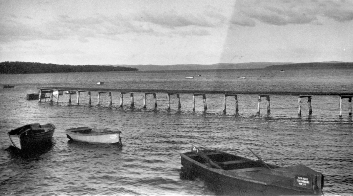 Boats bobbing on the water near the jetty at Victoria Point, 1934