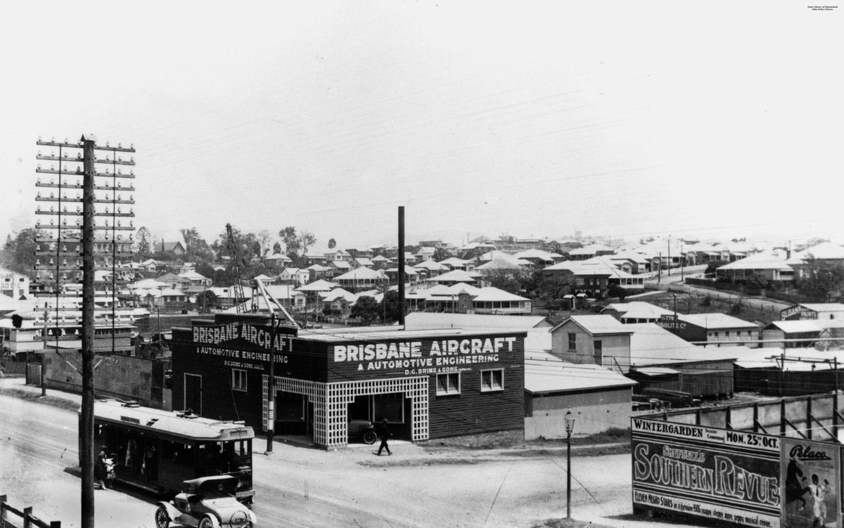 View of Milton, Brisbane, with the Brisbane Aircraft & Automotive Engineering company in the foreground, 1926