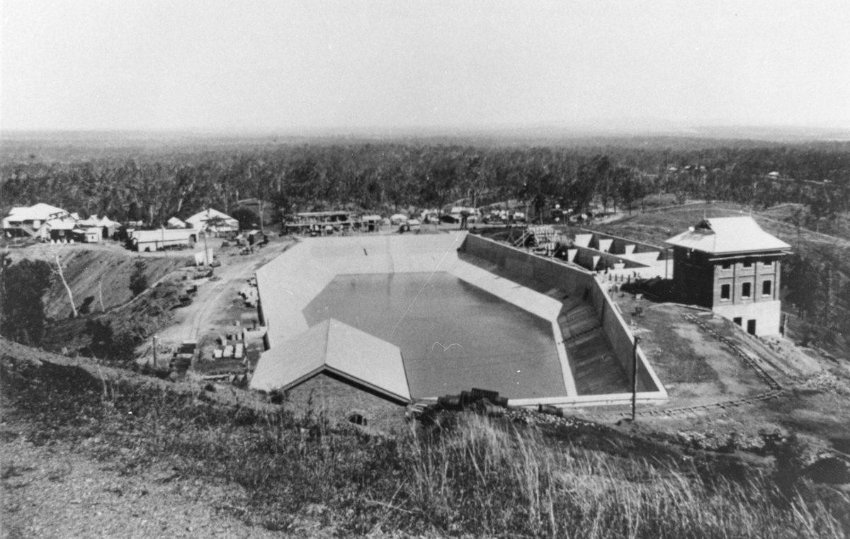 Sedimentation basin in the Mount Crosby water catchment area, 1917