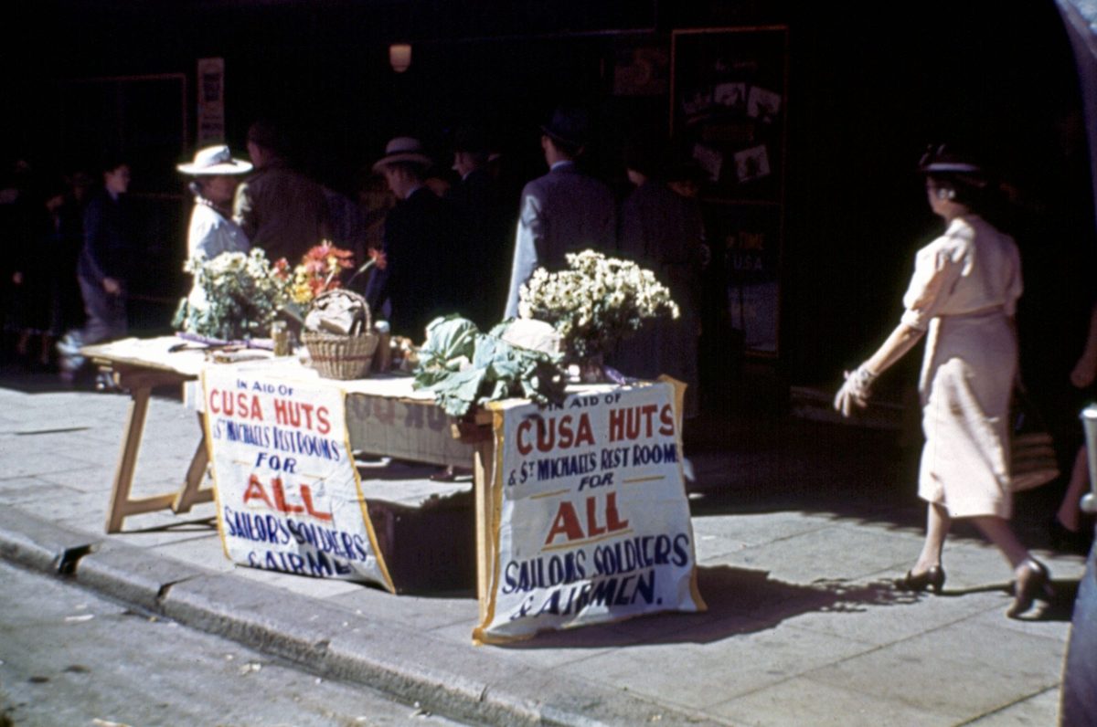 Patriotic display for the war effort on Queen Street, Brisbane, 1942, Brisbane City