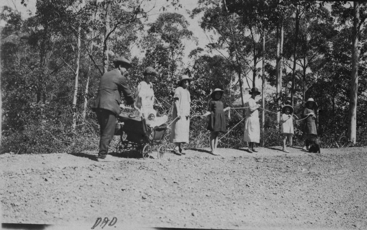 Walking with the baby, Mt. Coot-tha, Brisbane, 1926