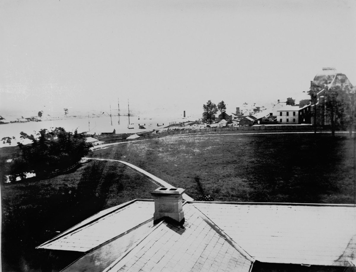 Looking west from the roof of Government House towards the new Parliament House, Brisbane, 1869, Brisbane City