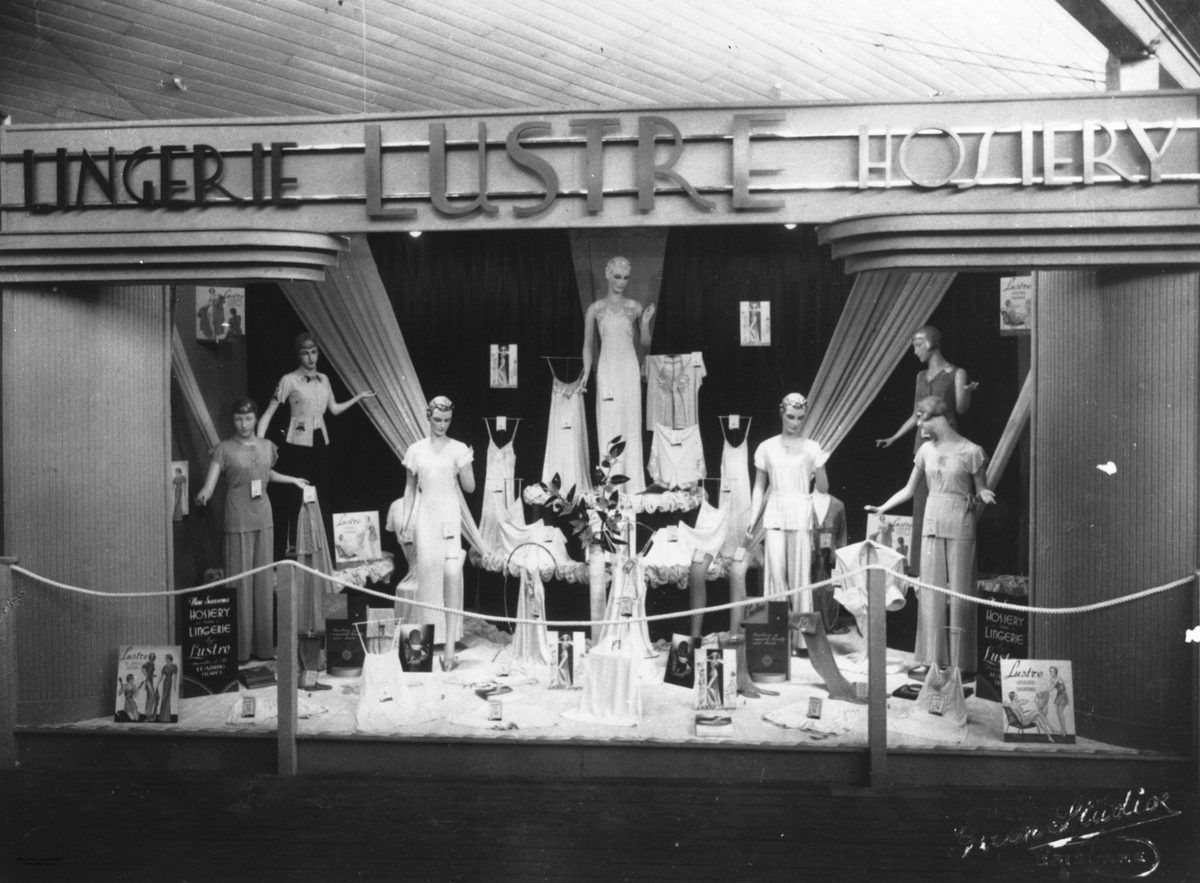 Lustre lingerie and hosiery display created by the Brisbane Window Display Service, 1937