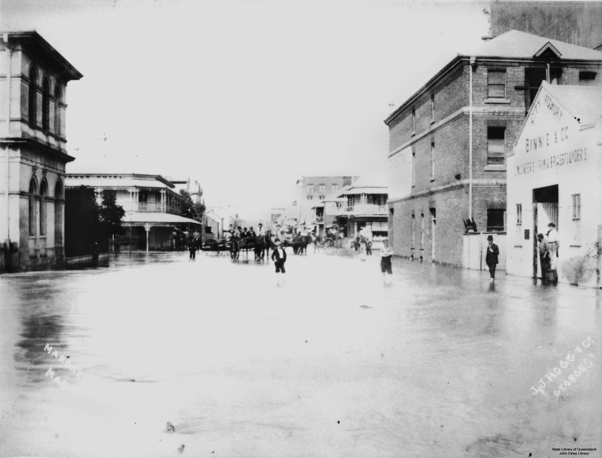 Margaret Street, Brisbane, during the 1890 flood, Brisbane City