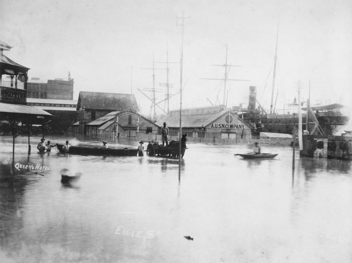 Eagle Street Brisbane in flood, 1890, Brisbane City