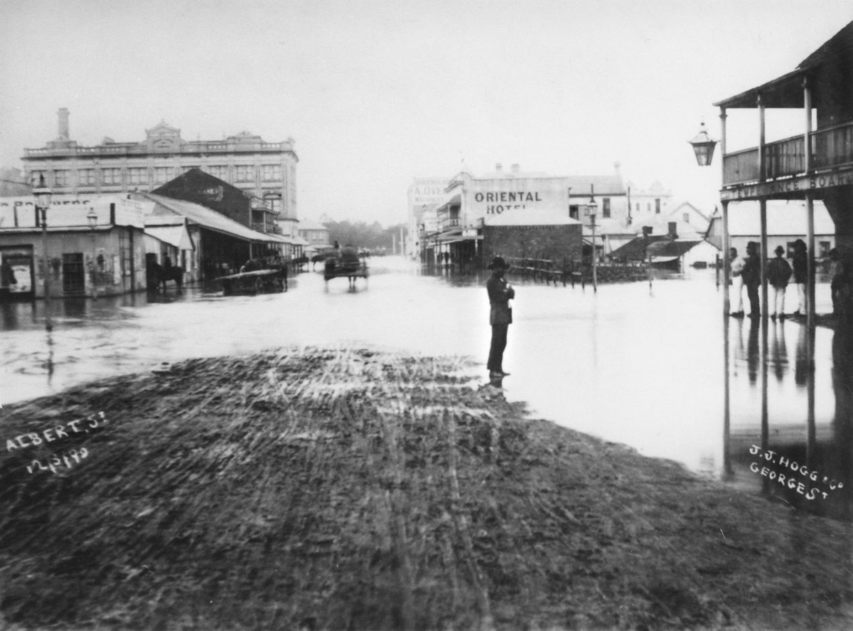 Albert Street Brisbane during the 1890 flood, Brisbane City