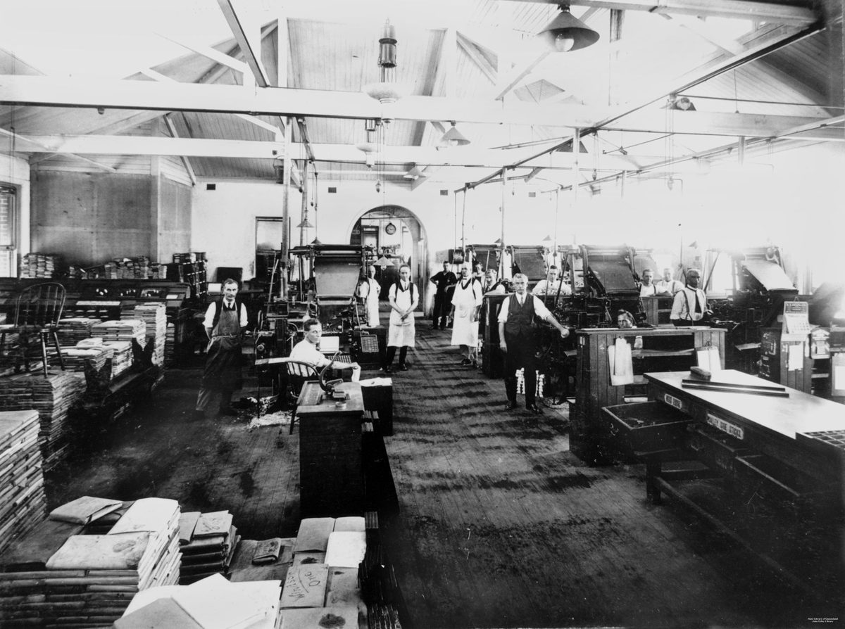 Linotype department, Government Printing Office, Brisbane, 1921, Brisbane City