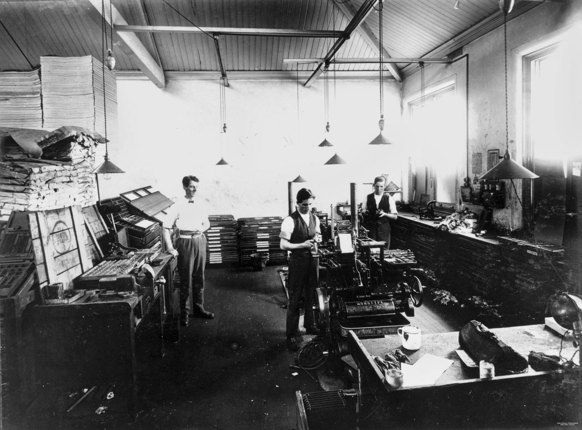 Monotype caster department at the Government Printing Office, Brisbane, 1921, Brisbane City