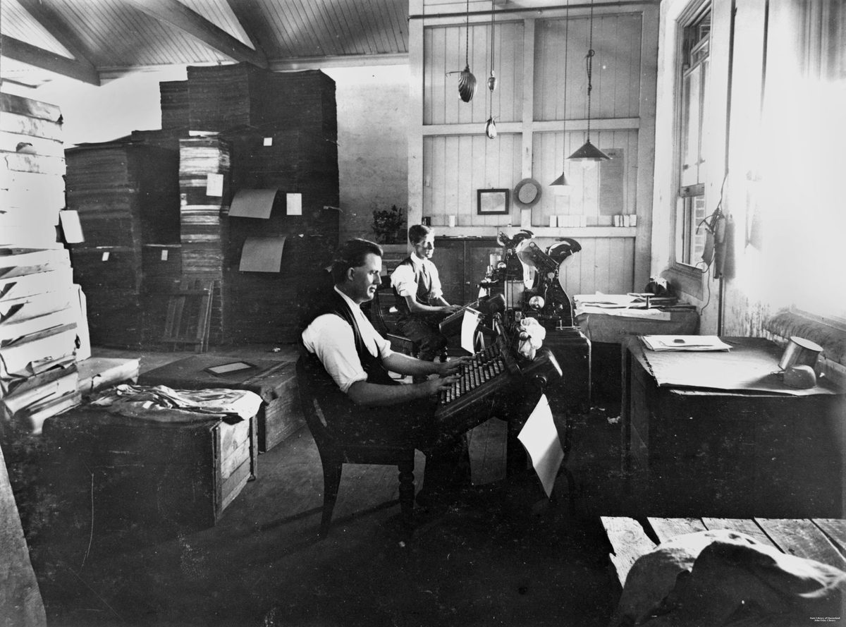 Monotype keyboard department, Government Printing Office, Brisbane, 1921, Brisbane City