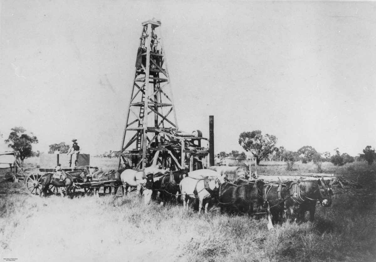 Sinking an artesian bore on Leichhardt Station, Queensland, 1895