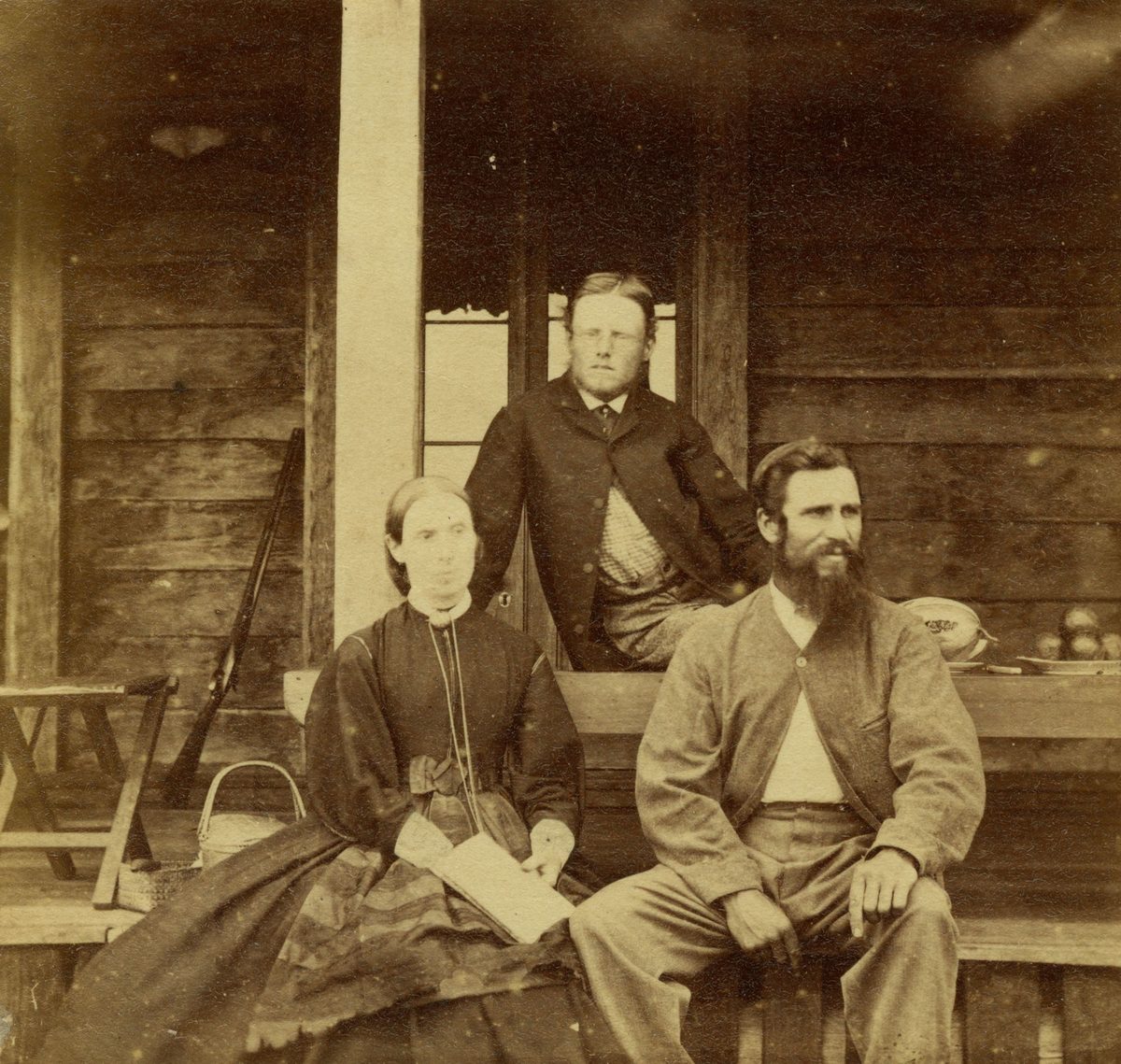 John & Mary Nicholson in front of their Grovely property, Brisbane 1866