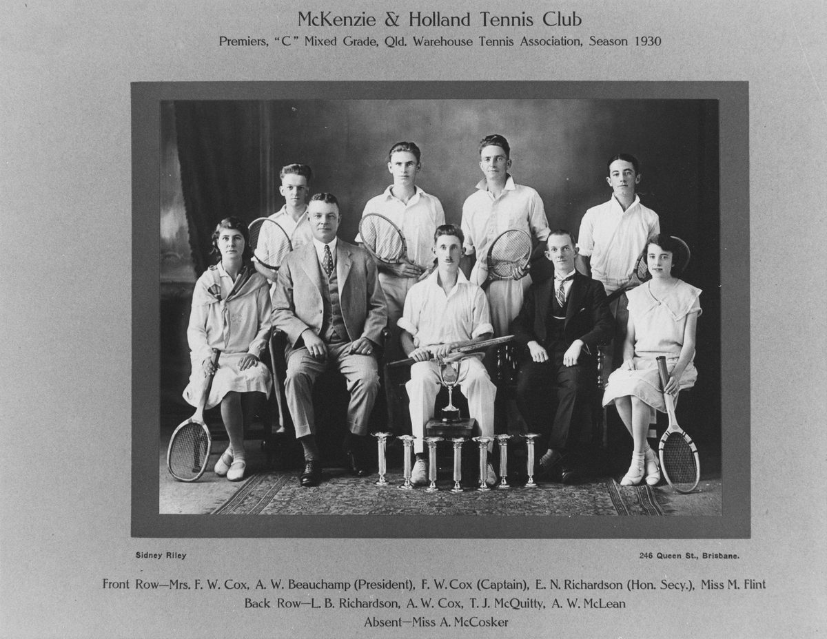 Premiership team from the McKenzie and Holland Tennis Club, 1930
